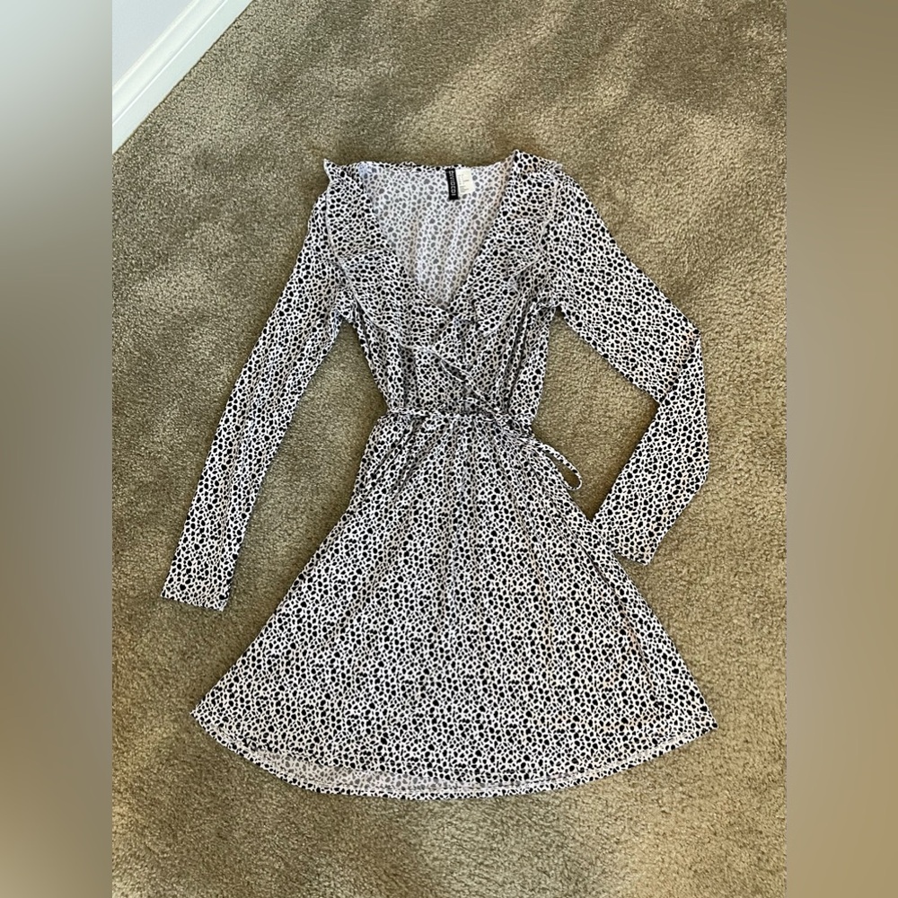 Divided Wrap Dress, Black and White
